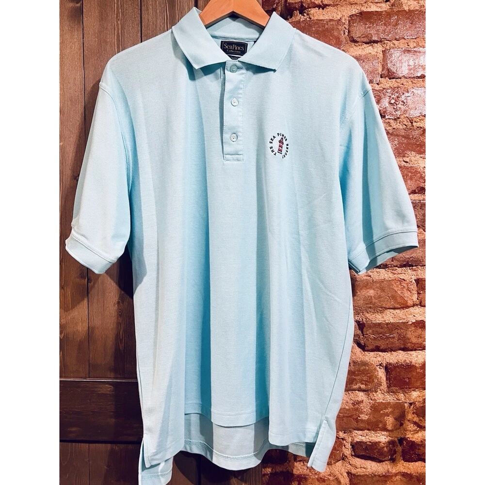 The Sea Pines Resort Collection VINTAGE Golf Polo In Aqua Blue- Sz L Preppy Frat